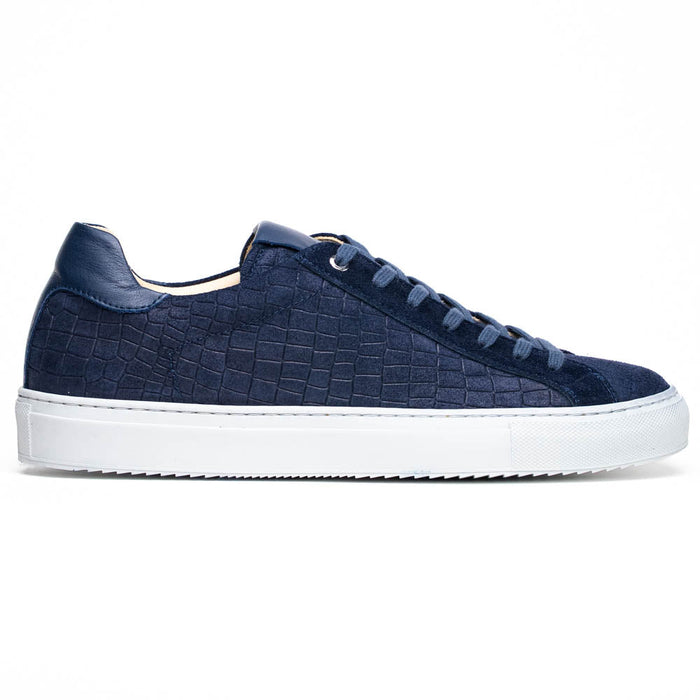 Zelli Kobe Luxury Sneaker in Navy Crocodile-Embossed Suede