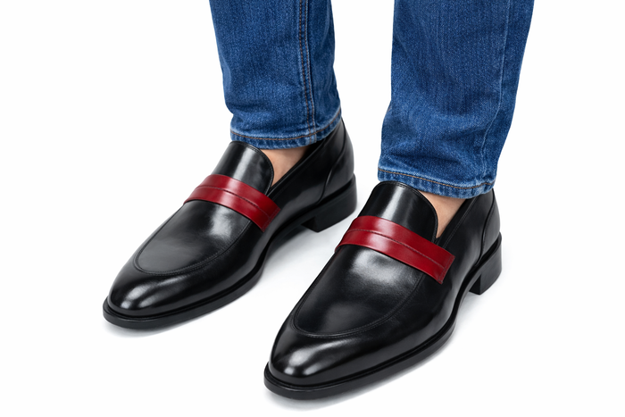 Carrucci Mens Penny Loafer in Contrast Strap