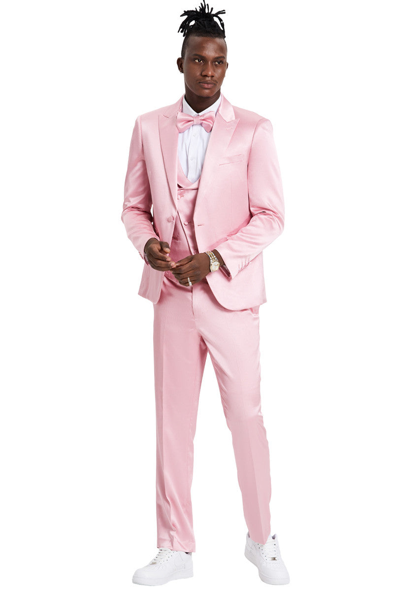Men's Dusty Rose Sharkskin Vested Suit
