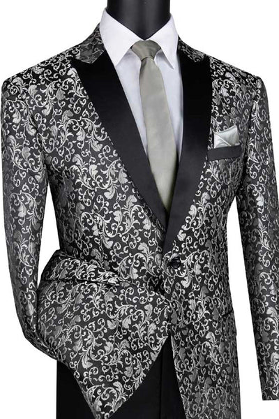 Mens Silver Grey Paisley Embroidered Sport Coat