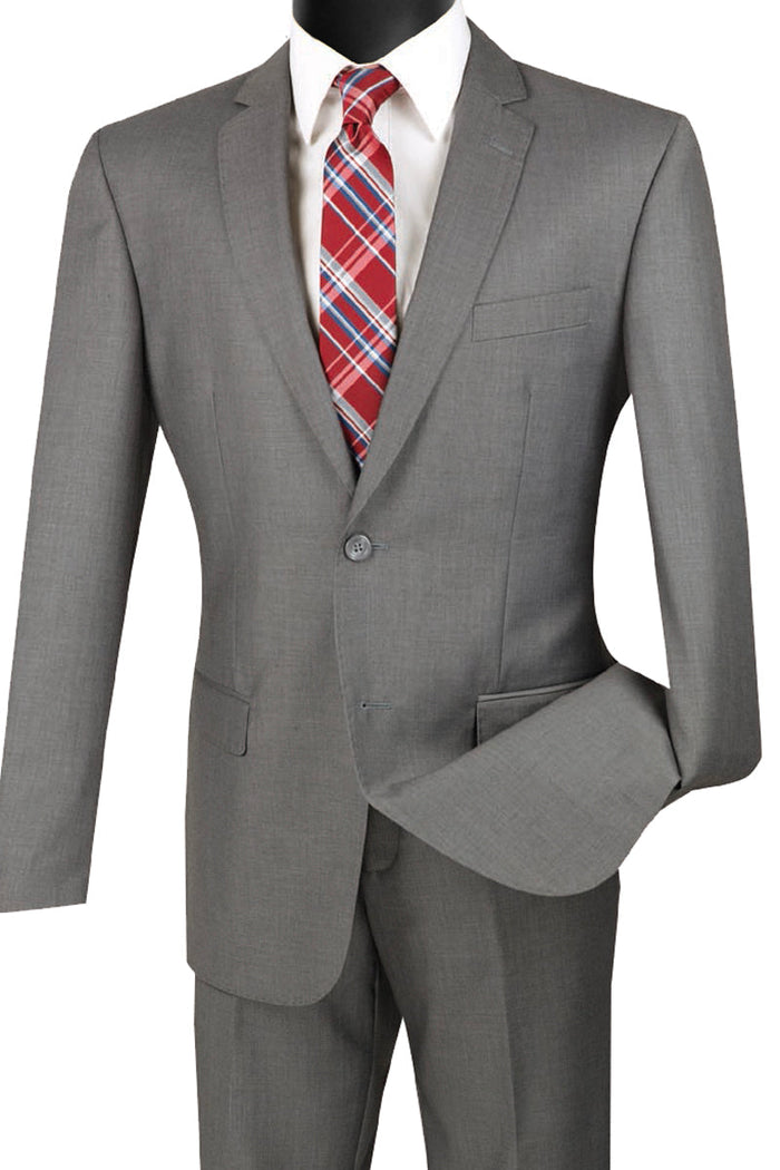Mens Shiny Sharkskin Mandarin Collar Suit with Trim in White by Vinci