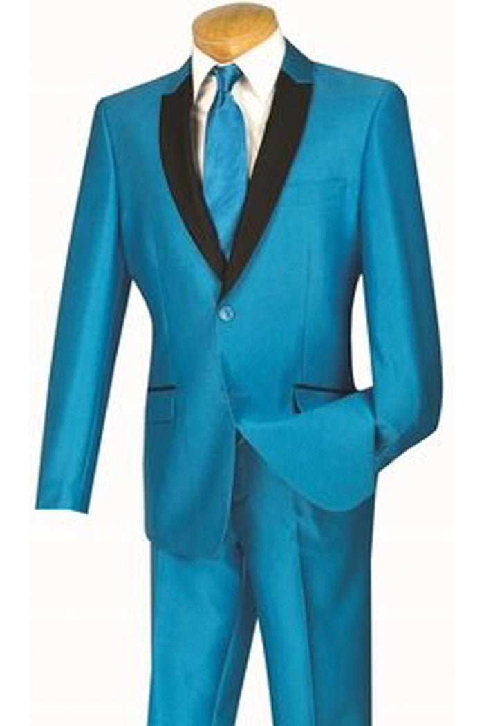 Mens One Button Shawl Tuxedo Suit With Trim in Beige by Vinci
