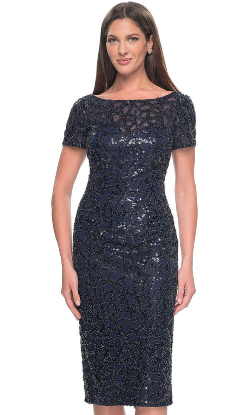 La Femme 30043 Sequin Pattern Short Sleeve Dress