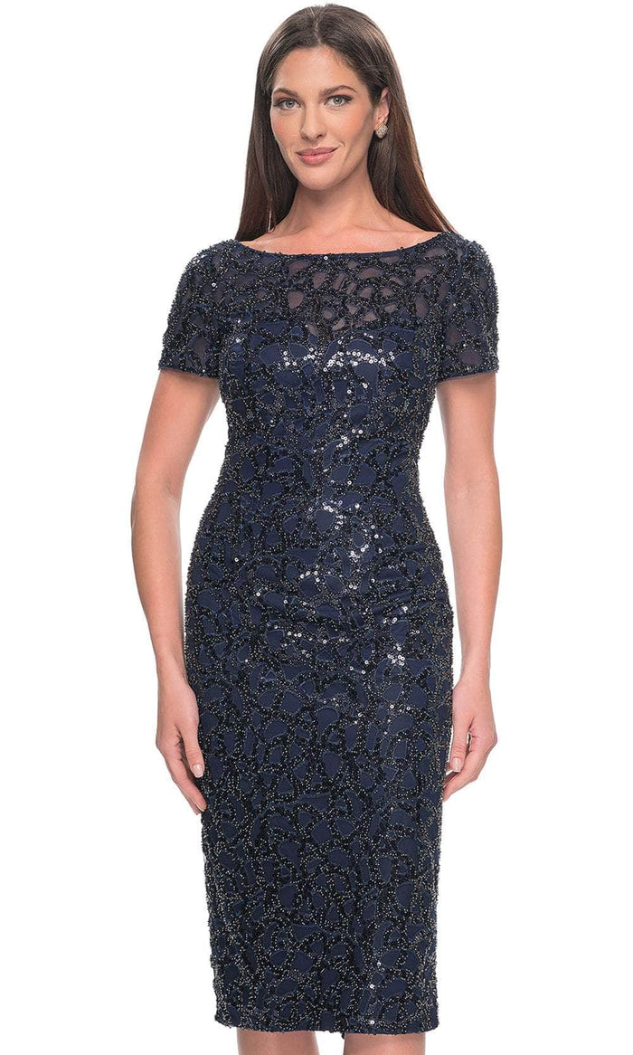 La Femme 30043 Sequin Pattern Short Sleeve Dress