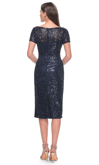 La Femme 30043 Sequin Pattern Short Sleeve Dress