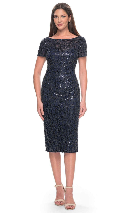 La Femme 30043 Sequin Pattern Short Sleeve Dress
