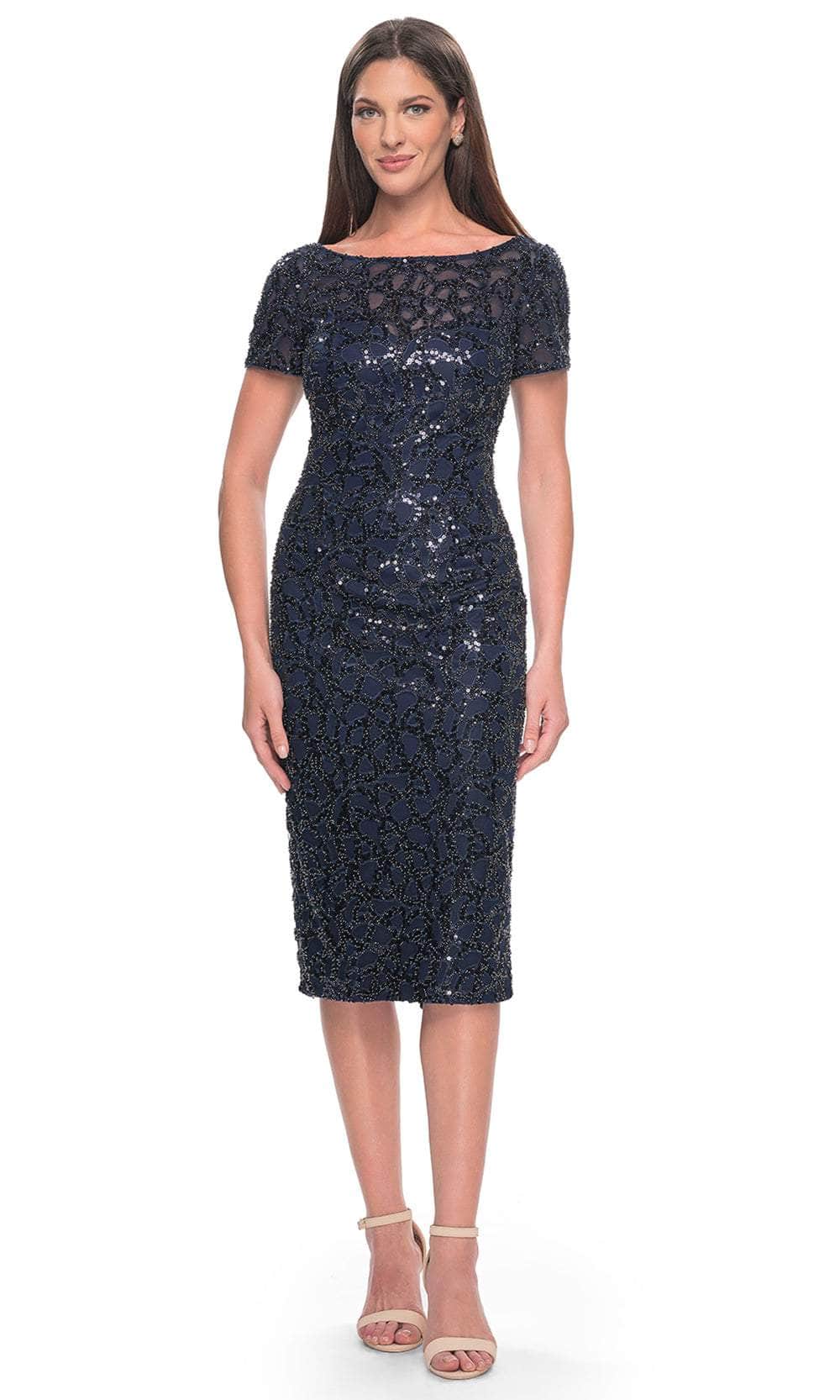 La Femme 30043 Sequin Pattern Short Sleeve Dress