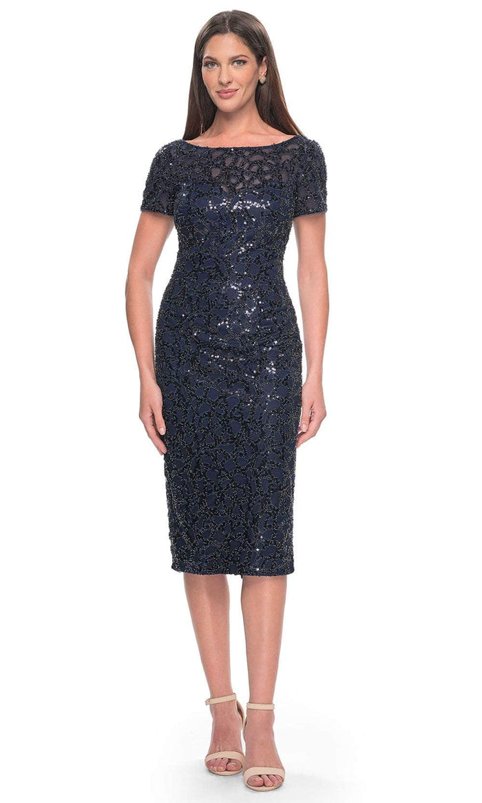 La Femme 30043 Sequin Pattern Short Sleeve Dress
