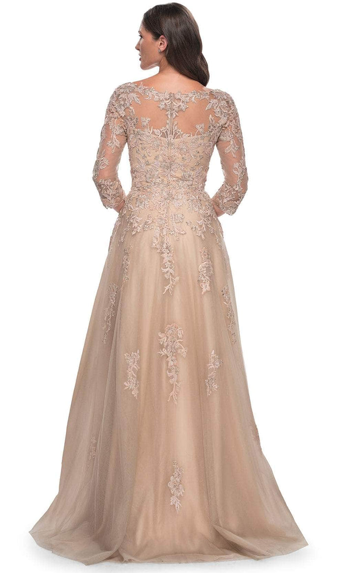 La Femme 30859 Quarter Sleeve Bateau Neck Evening Gown