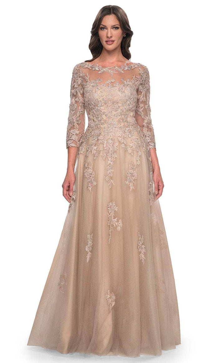 La Femme 30859 Quarter Sleeve Bateau Neck Evening Gown