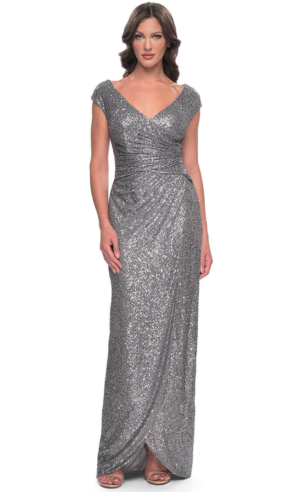 La Femme 30865 Ruched Sequin Evening Dress