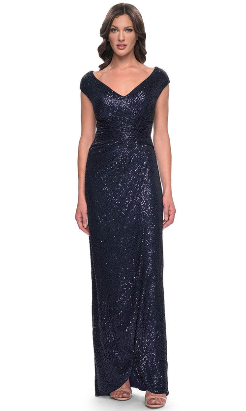 La Femme 30865 Ruched Sequin Evening Dress