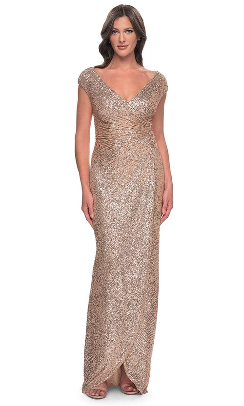 La Femme 30865 Ruched Sequin Evening Dress