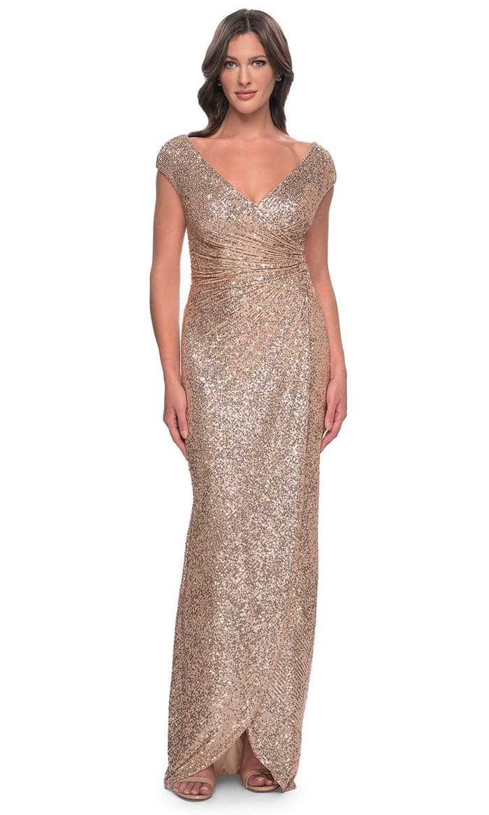 La Femme 30865 Ruched Sequin Evening Dress