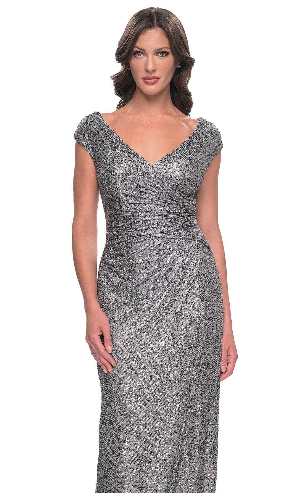 La Femme 30865 Ruched Sequin Evening Dress