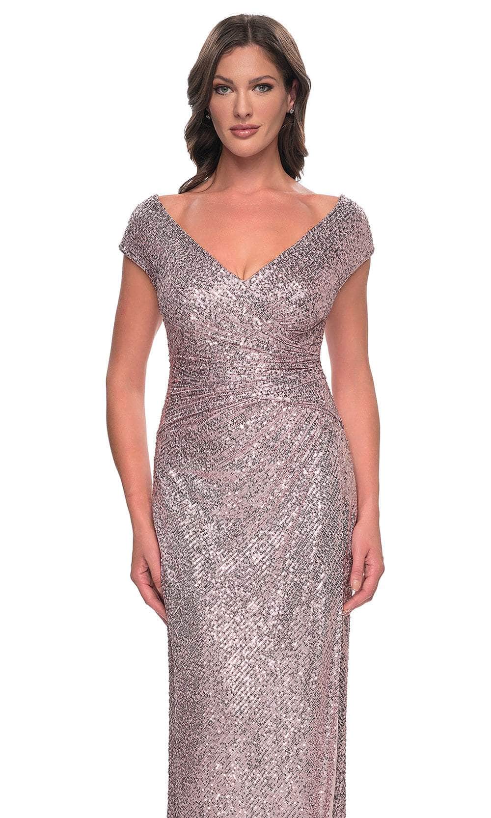 La Femme 30865 Ruched Sequin Evening Dress