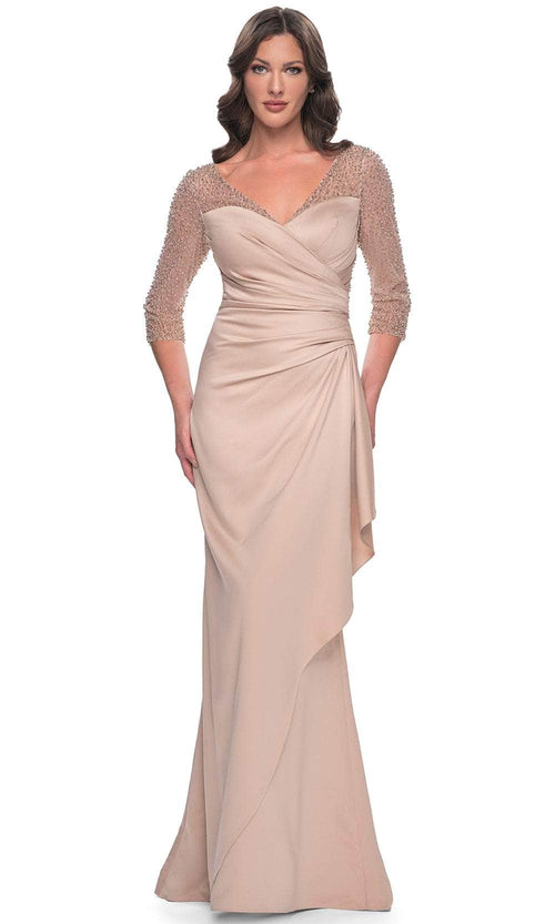 La Femme 31011 Illusion Satin Evening Gown