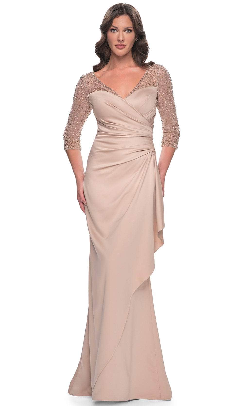 La Femme 31011 Illusion Satin Evening Gown