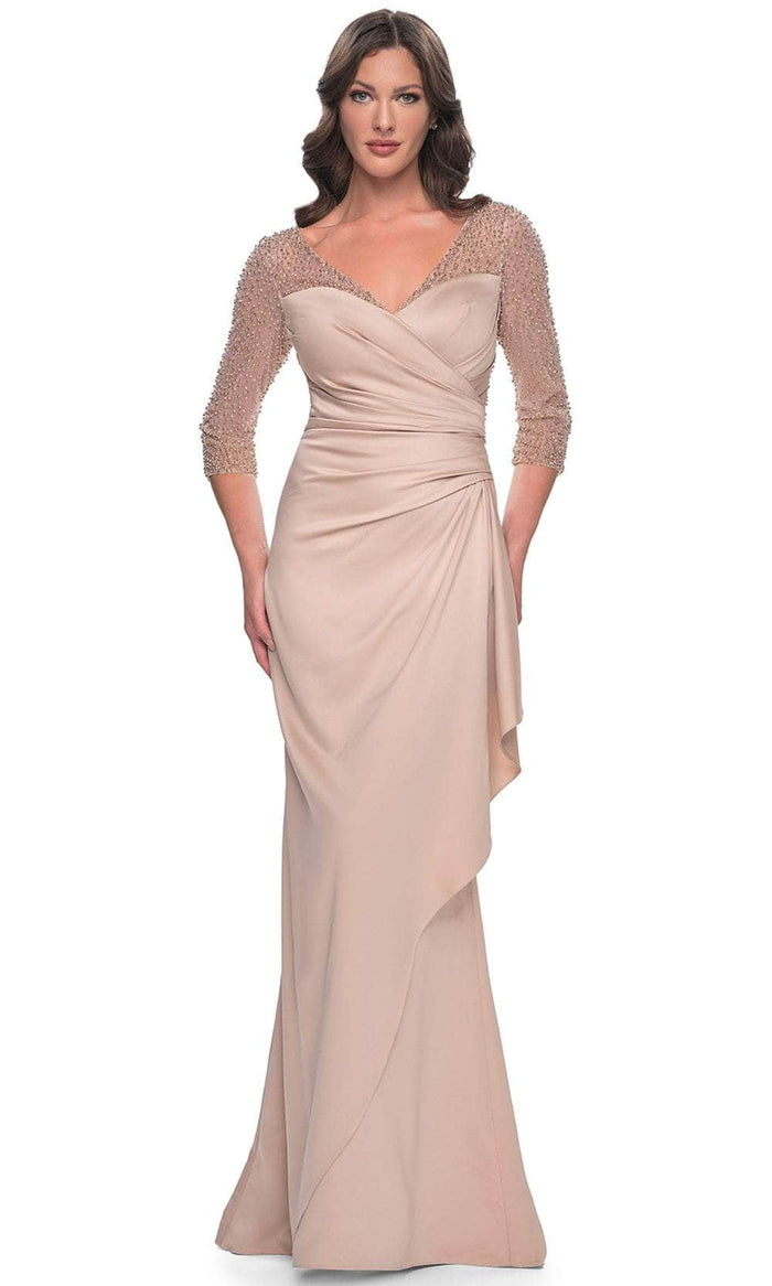 La Femme 31011 Illusion Satin Evening Gown
