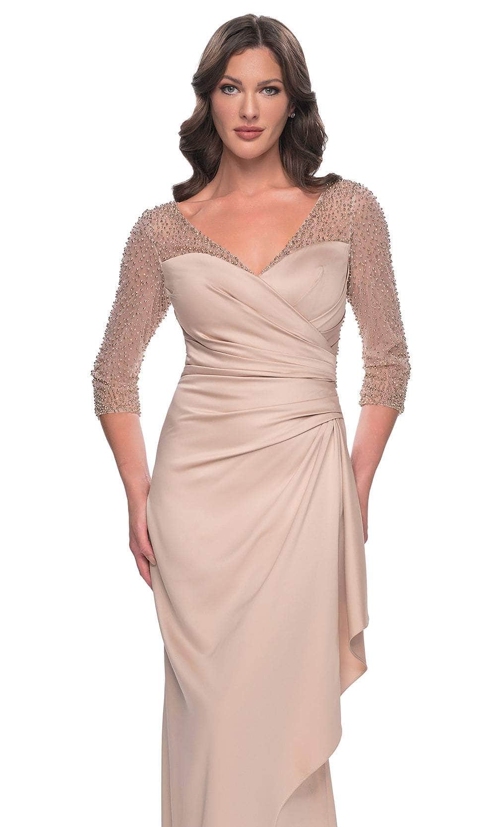 La Femme 31011 Illusion Satin Evening Gown