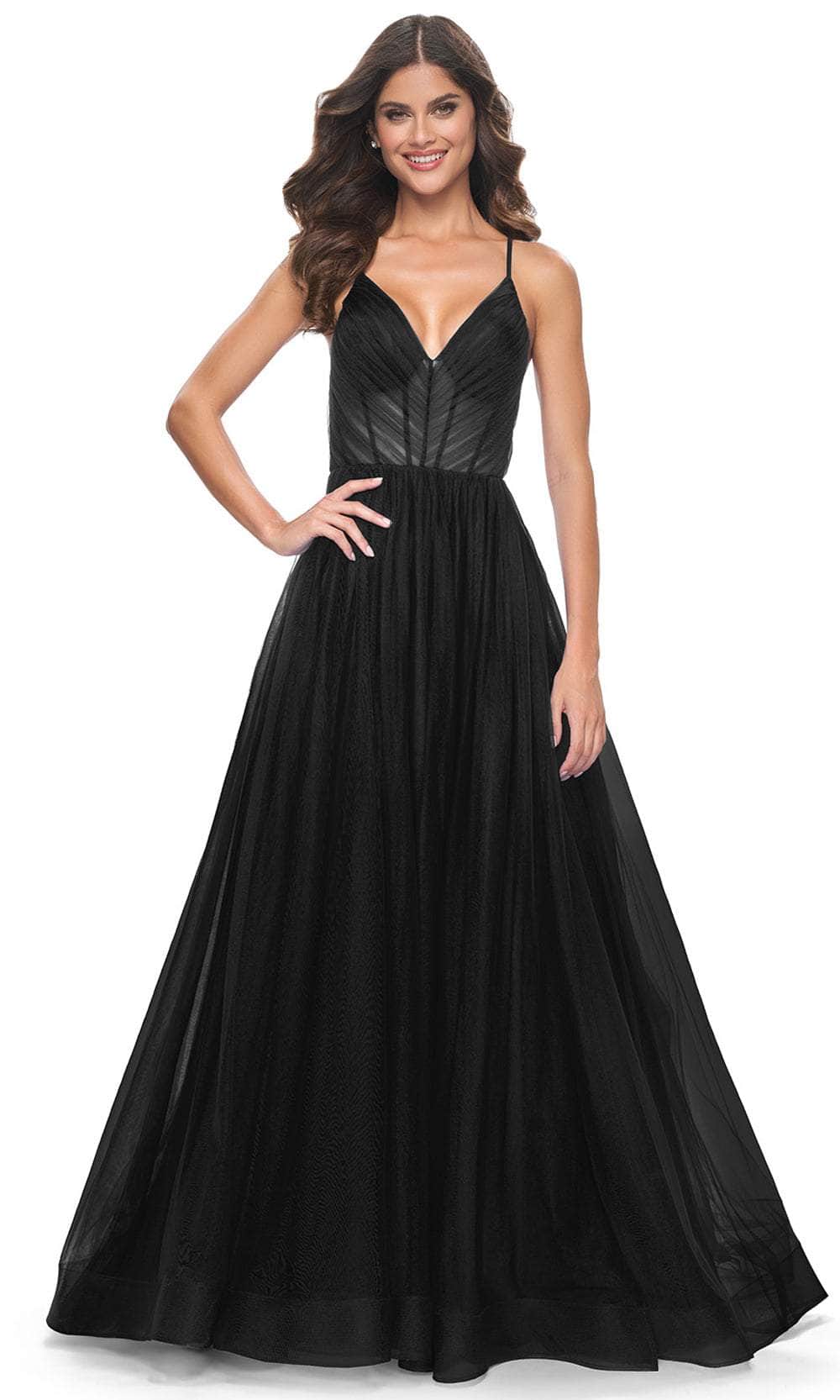 La Femme 31457 Spaghetti Strap Tulle A-Line Prom Dress