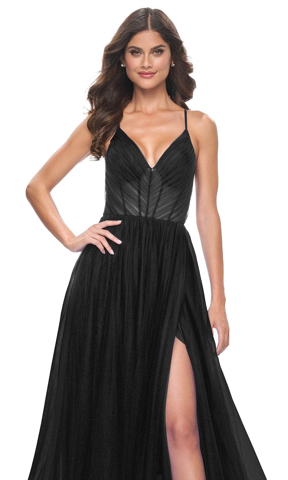 La Femme 31457 Spaghetti Strap Tulle A-Line Prom Dress