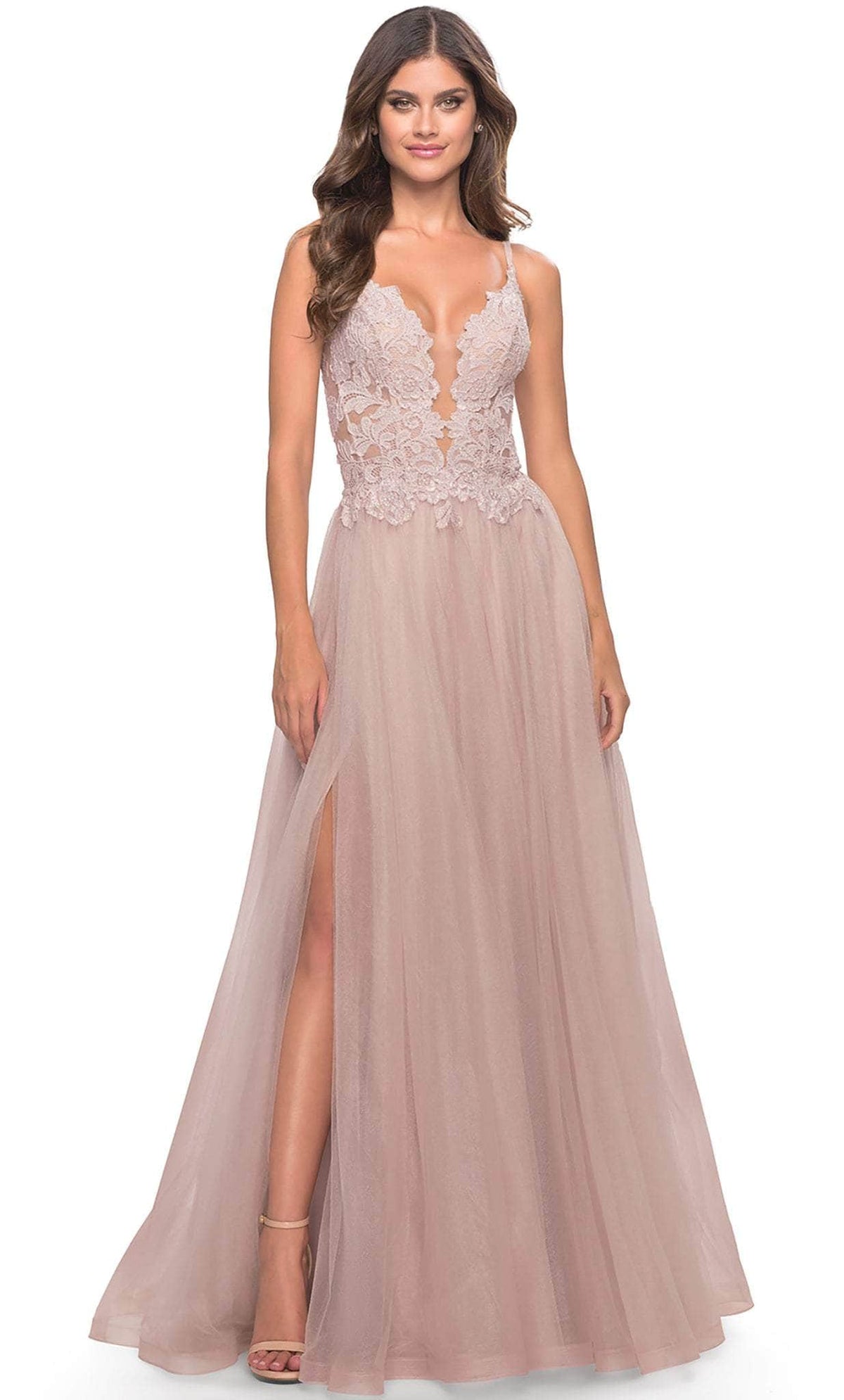 La Femme 31507 Lace High Slit Prom Dress