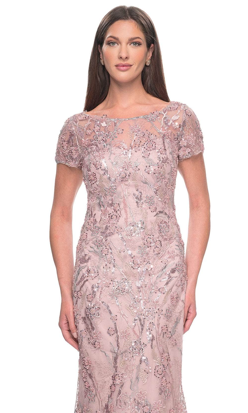 La Femme 31672 Beaded Floral Patterned Short Sleeve Evening Dress