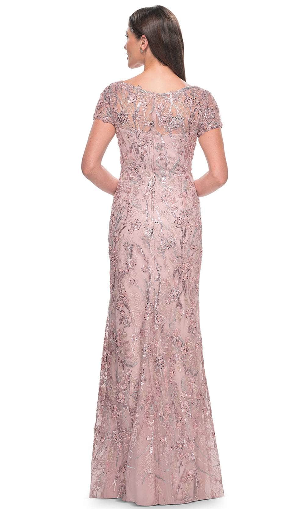 La Femme 31672 Beaded Floral Patterned Short Sleeve Evening Dress