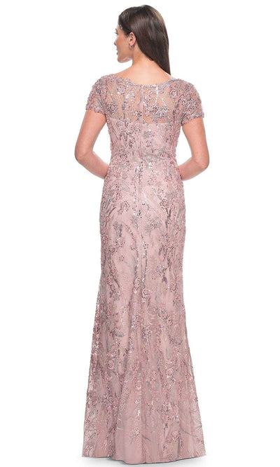 La Femme 31672 Beaded Floral Patterned Short Sleeve Evening Dress