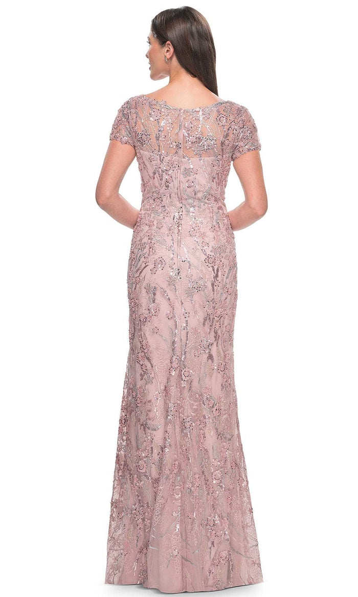 La Femme 31672 Beaded Floral Patterned Short Sleeve Evening Dress