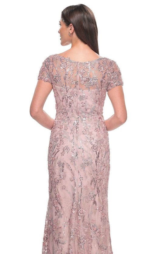 La Femme 31672 Beaded Floral Patterned Short Sleeve Evening Dress