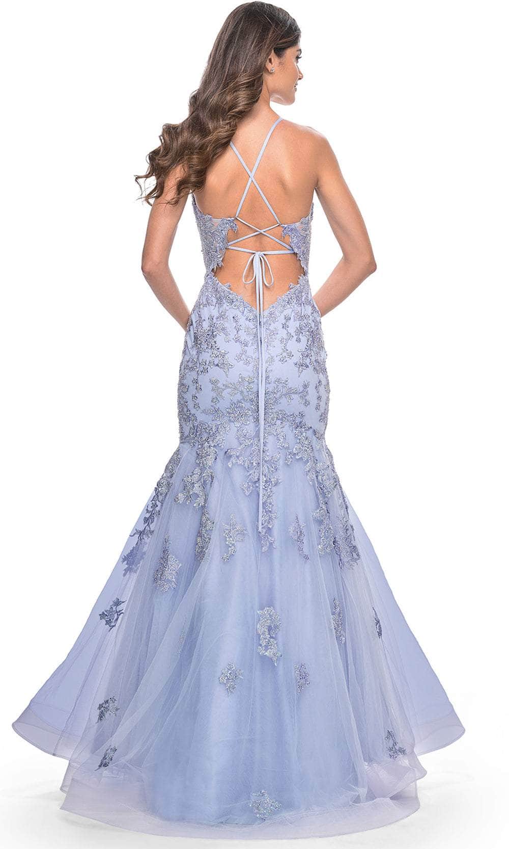 La Femme 32004 Deep V-Neck Embroidered Prom Gown