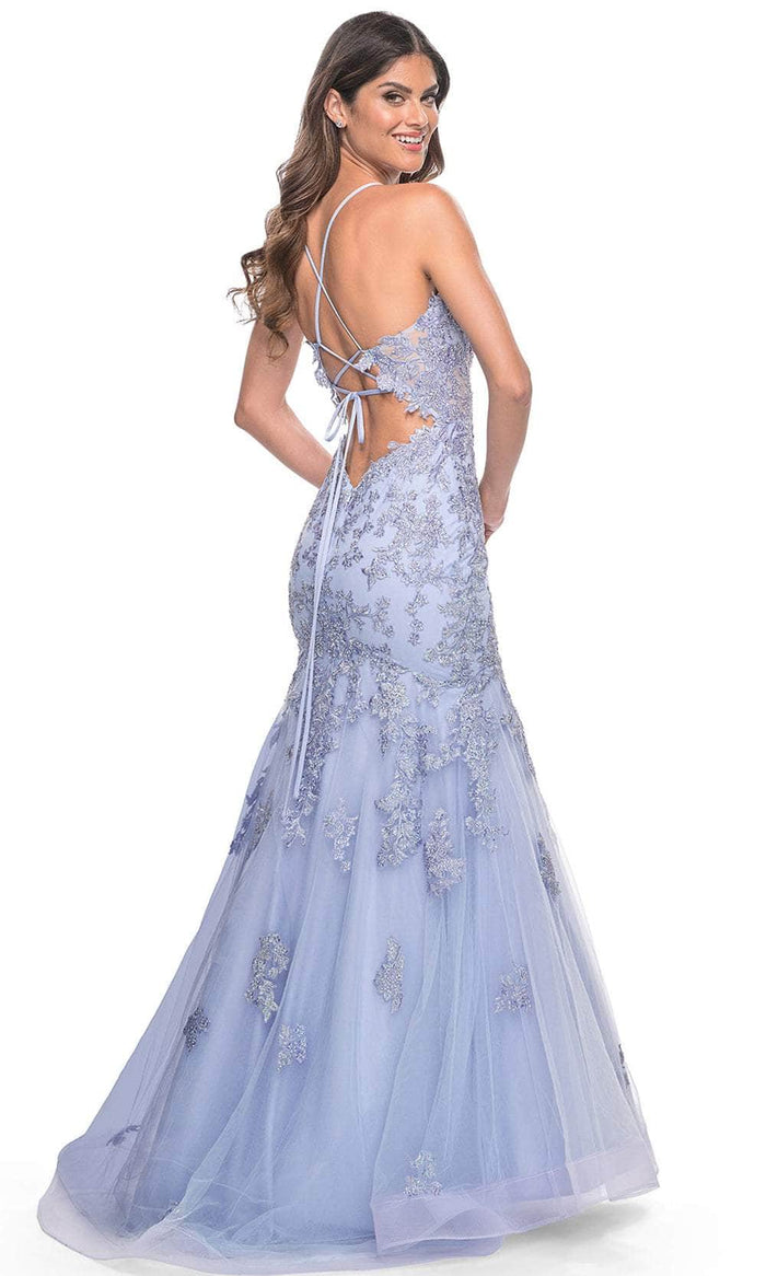 La Femme 32004 Deep V-Neck Embroidered Prom Gown