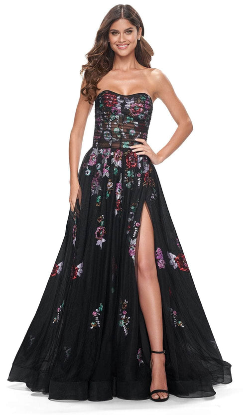 La Femme 32072 Strapless Floral Sequin Embellished Prom Gown