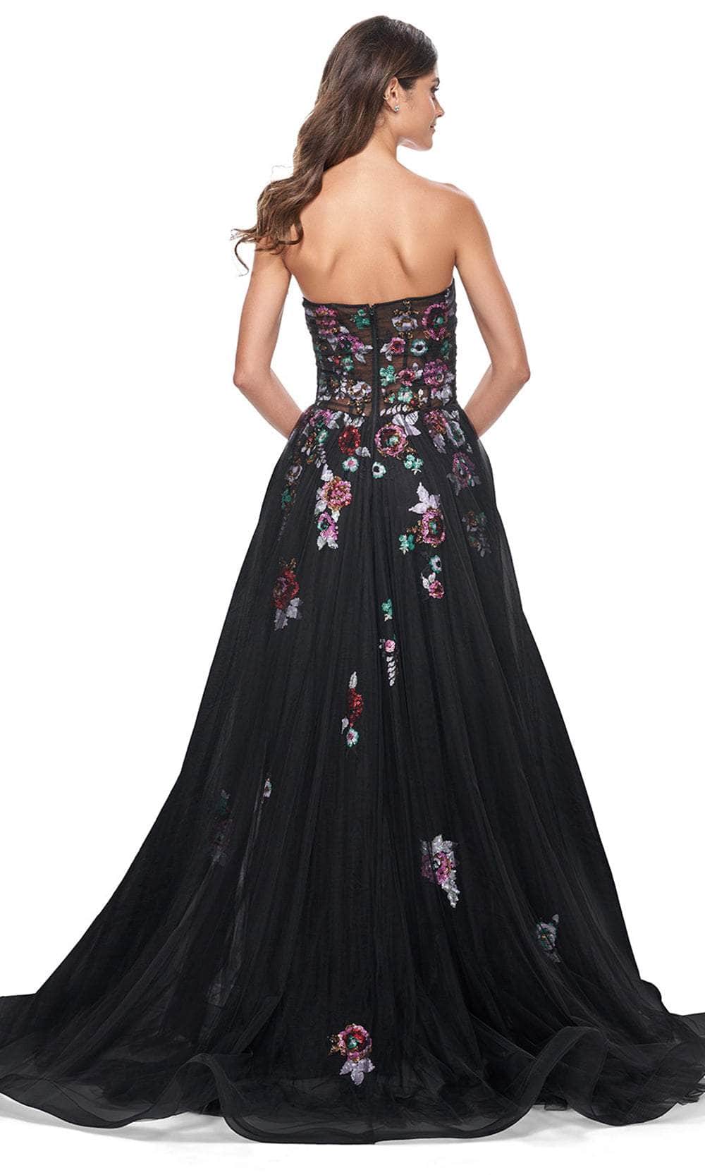 La Femme 32072 Strapless Floral Sequin Embellished Prom Gown