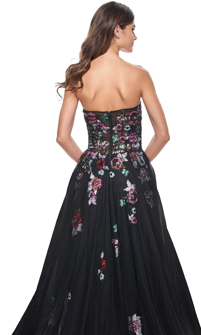 La Femme 32072 Strapless Floral Sequin Embellished Prom Gown