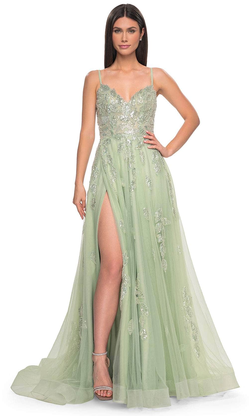 La Femme 32090 V-Neck Beaded Foliage Prom Gown