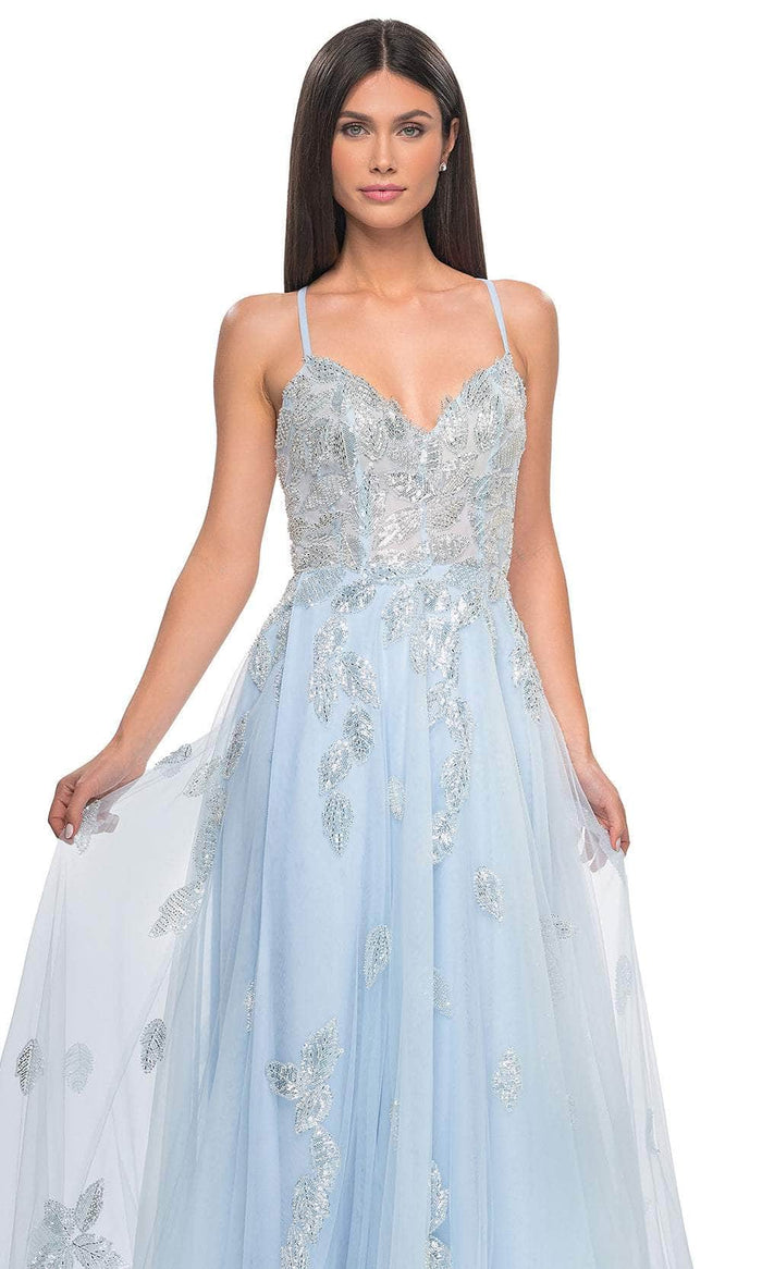 La Femme 32090 V-Neck Beaded Foliage Prom Gown