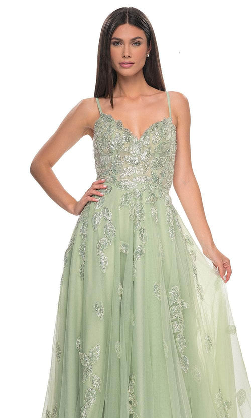 La Femme 32090 V-Neck Beaded Foliage Prom Gown