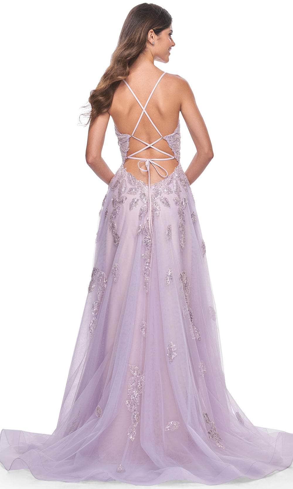 La Femme 32090 V-Neck Beaded Foliage Prom Gown