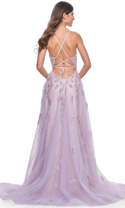 La Femme 32090 V-Neck Beaded Foliage Prom Gown