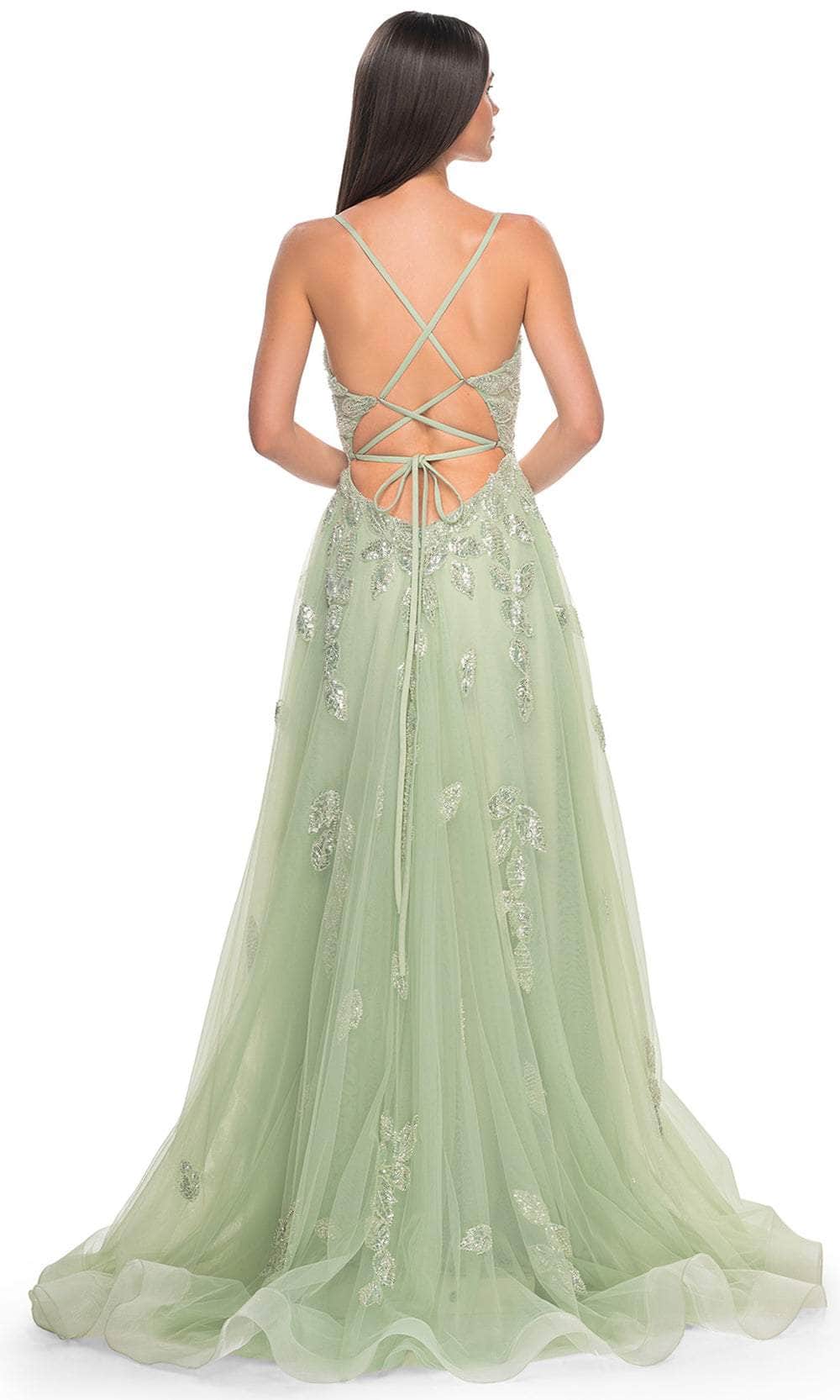 La Femme 32090 V-Neck Beaded Foliage Prom Gown