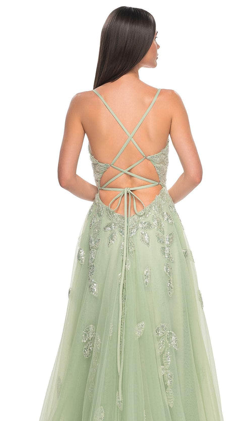 La Femme 32090 V-Neck Beaded Foliage Prom Gown