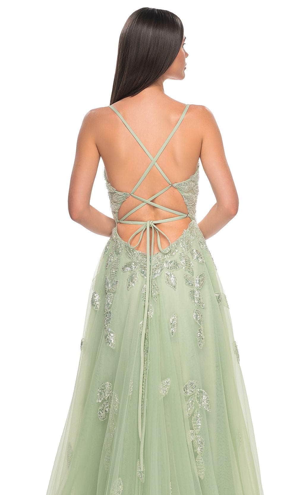 La Femme 32090 V-Neck Beaded Foliage Prom Gown