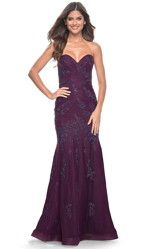 La Femme 32121 Beaded Applique Strapless Prom Gown