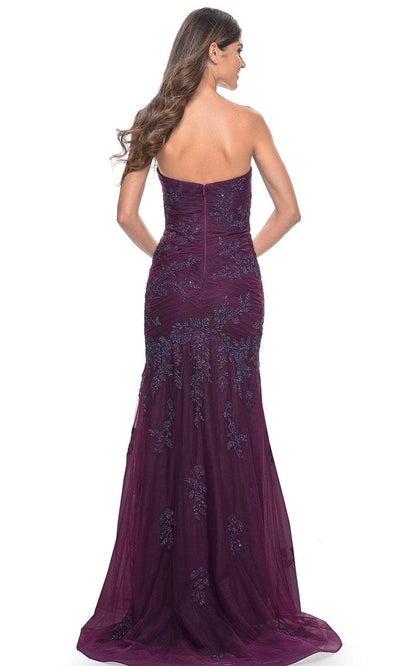 La Femme 32121 Beaded Applique Strapless Prom Gown