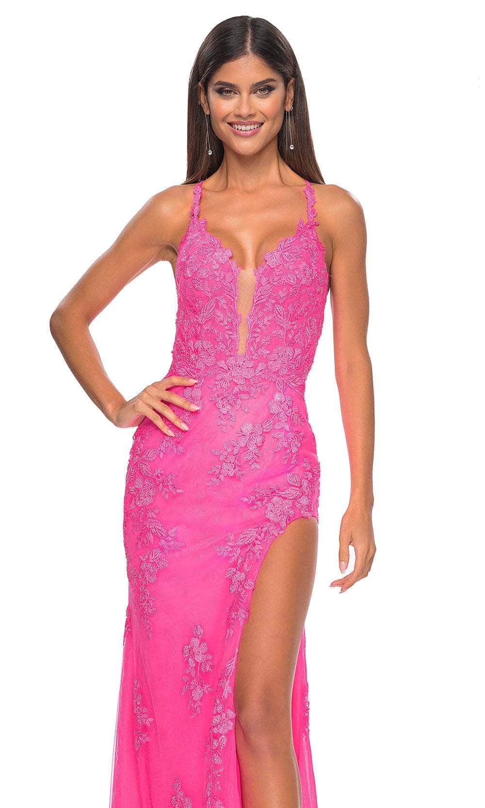 La Femme 32205 Embroidered Plunging Neckline Prom Gown
