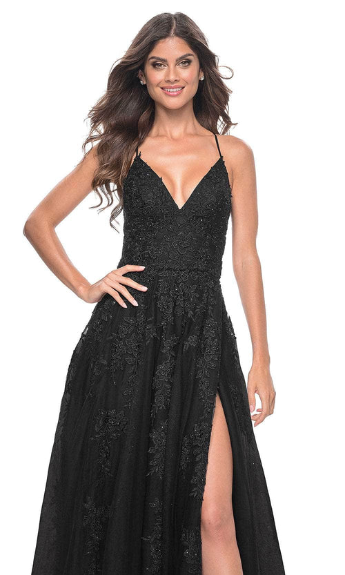 La Femme 32303 V Neck Embroidered Tulle Prom Gown