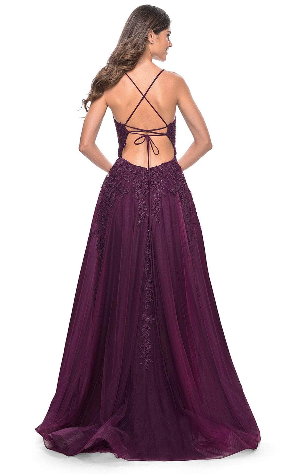 La Femme 32303 V Neck Embroidered Tulle Prom Gown